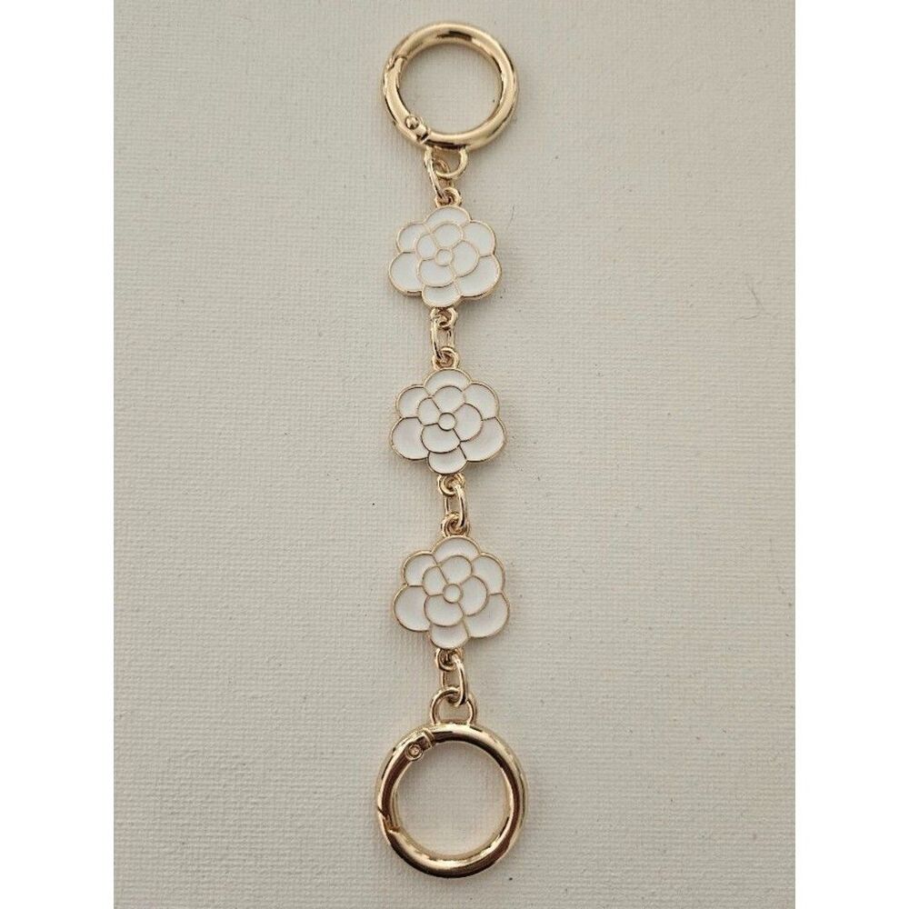 Handbag Purse Chain Handle Strap Crossbody Extender - Gold Tone/White